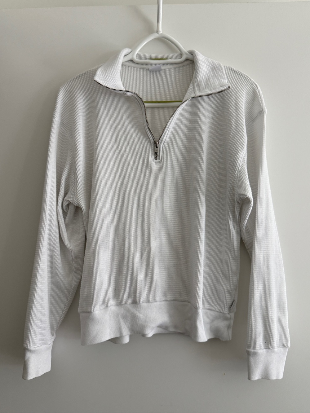 TNA White Waffle Knit Half-Zip Long Sleeve Top